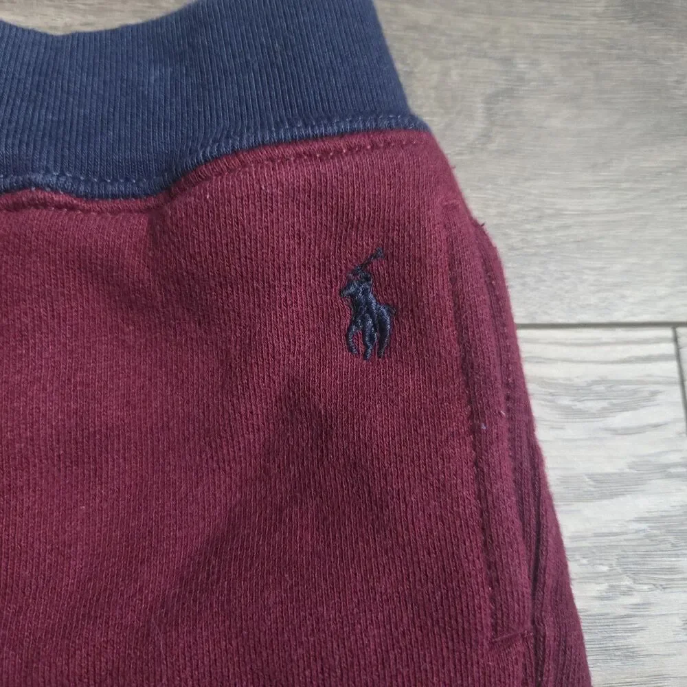 Ralph Lauren Sweatpants Baby 6M Burgundy Navy Blue Pony Joggers Fleece Cuffed